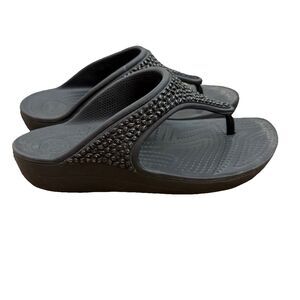 Crocs Monterey Diamante Women’s Black Wedge Flip Flop Sandals Size 6